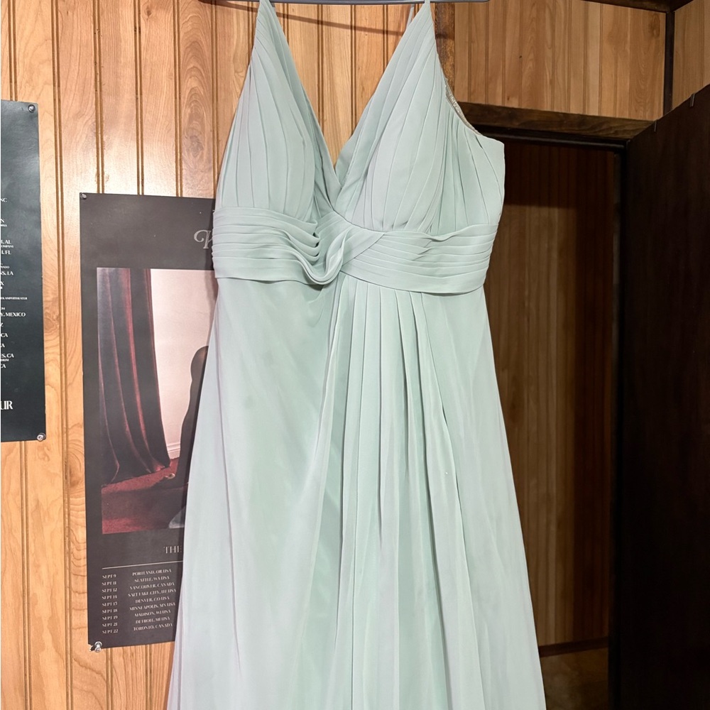 Azazie Light Green Pleated Maxi Dress